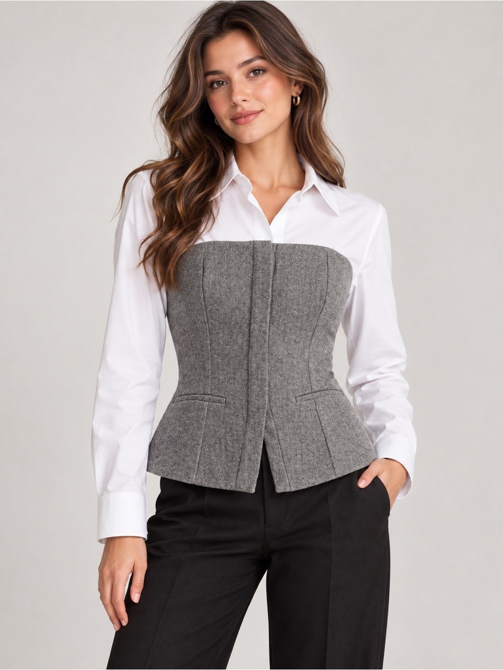 GAP Strapless Gray Tweed Peplum Top